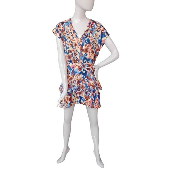 Zara Tiered Mini Dress Size Medium NWT Pullover Slit Sleeve V Neck - Picture 3 of 13